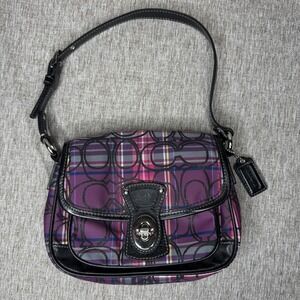 Coach Tartan Poppy Small Penny Plaid Flap Turn lock Multicolor Purse F15477